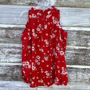 Umgee floral and ruffle cold shoulder top